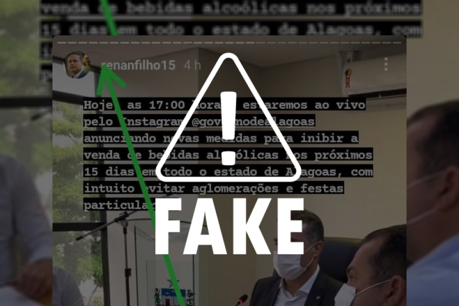 Renan Filho não fez publicação sobre proibição de venda de bebidas alcoólicas