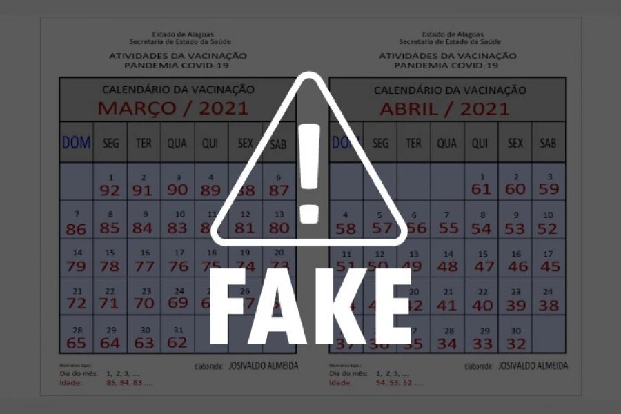 Calendário com datas de vacinação para pessoas até 32 anos é falso