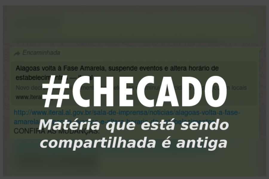 Mensagem que diz que Alagoas está na Fase Amarela não é atual