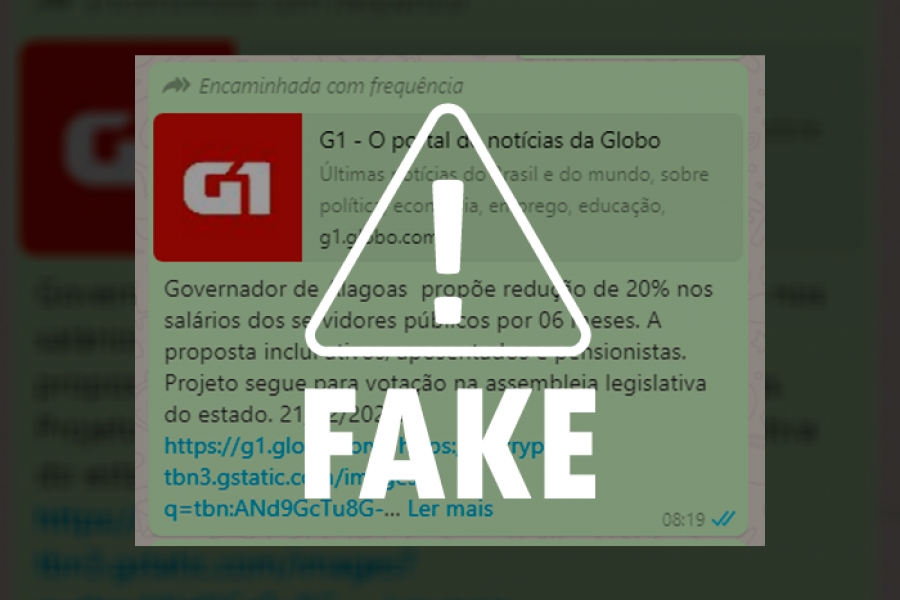 É falsa mensagem que diz que o Governo de Alagoas quer reduzir salários de servidores