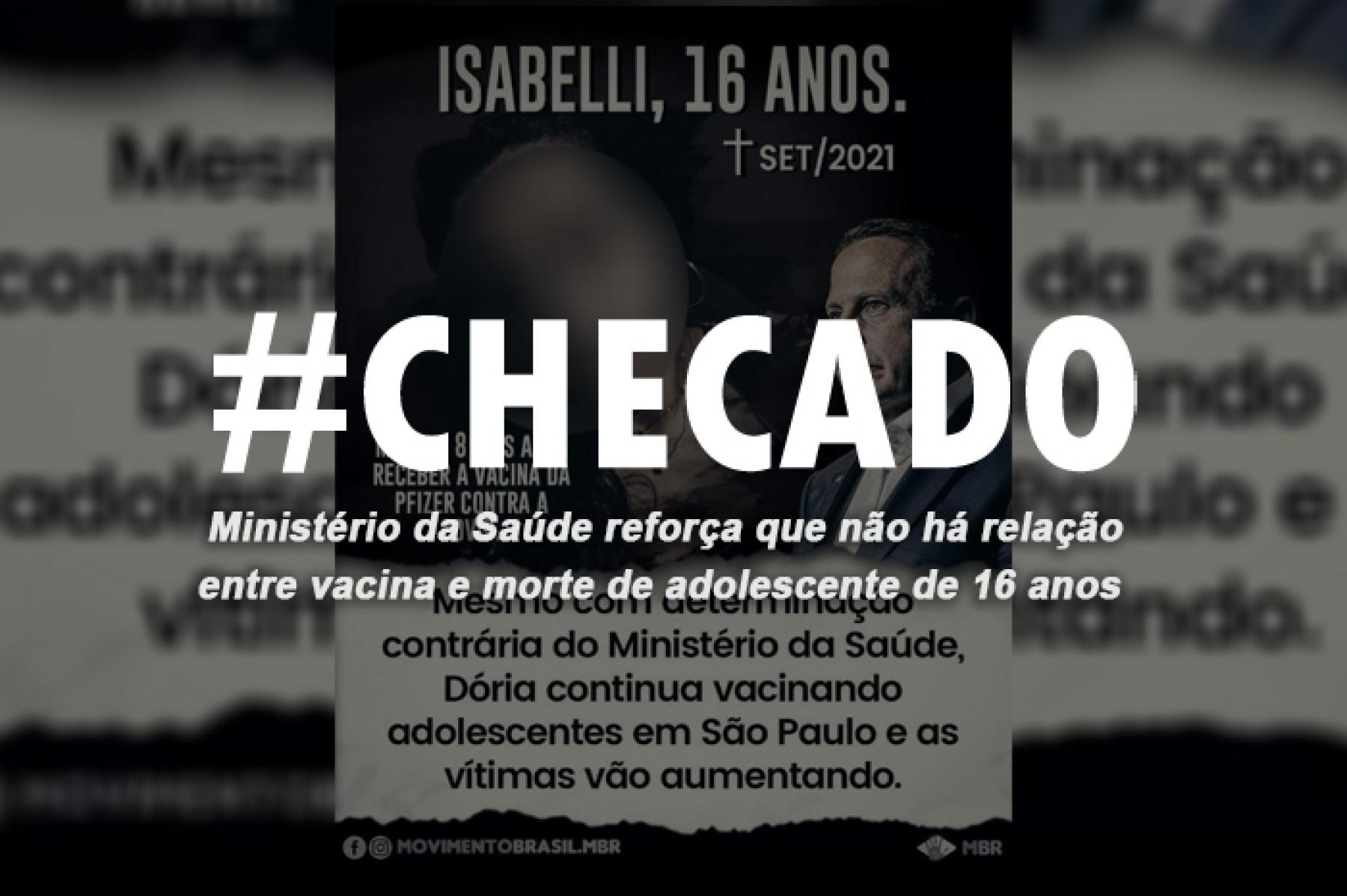 Checado: Análises não identificam relação entre vacina e morte de adolescente