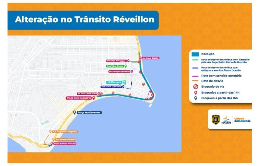 Confira as mudanças no trânsito para o Réveillon na orla de Maceió